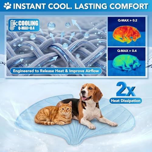 PetAmi Dog Cooling Mat, Ginkgo Leaf Shape, Pet Pad with Cooling Nylon & Soft Fleece, Q-Max > 0.4 Reversible All Season Blanket for Dogs & Cats, Small 35x40 in, Light Blue - color: Baby Blue, size: Small