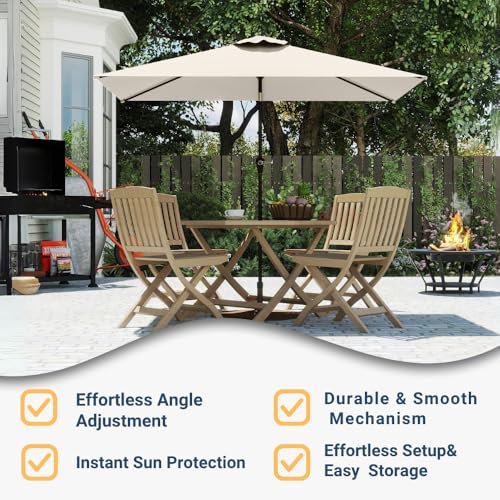 6.5' x 10' Rectangular Patio Umbrella Large Outdoor Market Umbrella w/ UV Protection, Push Button Tilt and Crank Lift, Rectangle Table Umbrella for Garden, Deck, Pool, Patio, Creamy White - color: Creamy White
