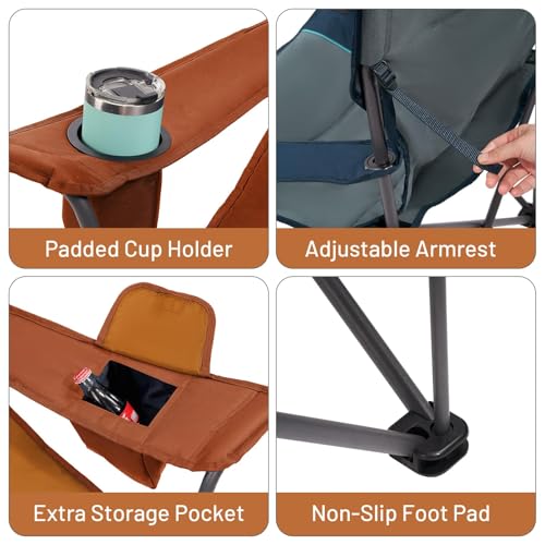 Timber Ridge Oversized Folding Camping Chair for Adults, Support 550 LBS Heavy Duty with Cup Holder Side Pocket for Camp, Lawn, Picnic, Orange, 2 Pack - color: Orange-2 Pack