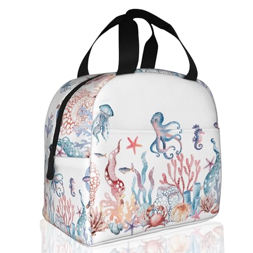 Insulated Lunch Bag,Underwater Marine Animals and Plants Lunch Box for School Student Kids Boys Girls,Leakproof Lunch Tote for Adult Men Women,Reusable Lunch Cooler Tote Bag for Office Work Picnic - color: Underwater Marine Animals and Plants Octopuses, S