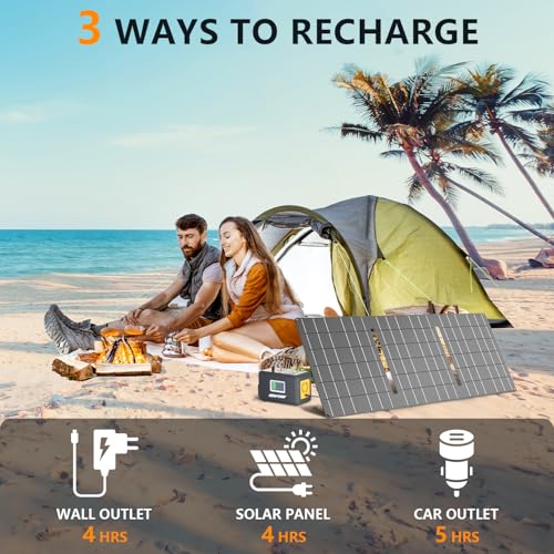 HOWEASY Portable Power Station,120W(240W Peak) Solar Generator,88Wh Lithium Battery Power with 110V AC Outlet/DC/USB/LED Light for Outdoor Camping Trip Hunting Emergency(Solar Panel Optional) - color: Orange