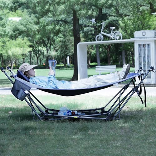 RedSwing Camping Hammock with Stand, XXL Portable Hammock with Removable Pillow and Storage Net, Foldable Heavy Duty Steel Frame Space Saving for Indoor Outdoor Backyard Beach Garden