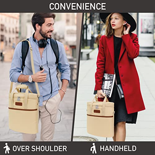 Opux 3 Bottle Insulated Leakproof Wine Cooler Bag, Tote for Picnic Beach, Portable Carrying Case, Cream - color: Cream Beige