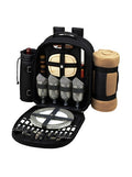 Picnic at Ascot Original Equipped 4 Person Picnic Backpack with Cooler, Insulated Wine Holder & Blanket - Designed & Assembled in the USA - color: Black W/Gingham