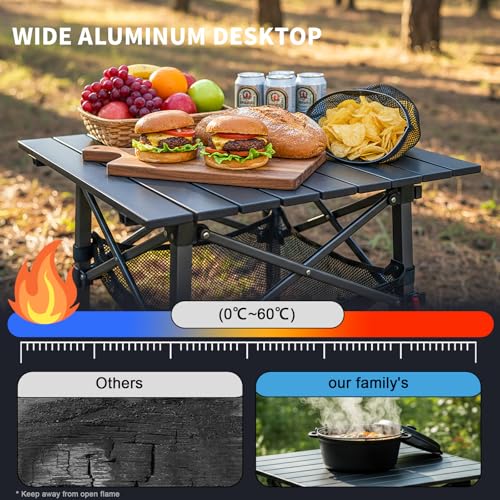 Folding Camping Table, Portable Lightweight Beach Tables for Sand Foldable, Aluminum Roll-up Folding Square Table for Outdoor Camping, Picnic, Card, Travel - color: Aluminum Desktop+storage
