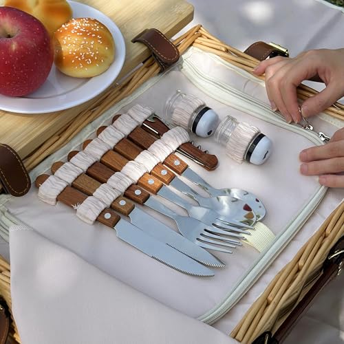 Multifunctional Wicker Picnic Basket Set for 2 Adults with Picnic Table and Blankets,Large Insulated Picnic Set with Wine Pouch and Full Tablewares for Camping Outdoor Couples Natural Beach Wedding - color: Nature2