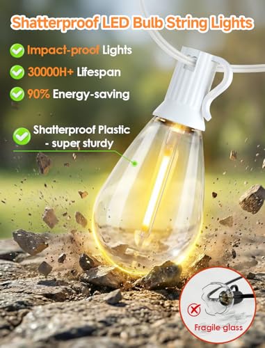 Larkvue 25FT LED Outdoor String Lights, 10+1 Edison S11 Dimmable Bulb Waterproof Shatterproof Patio Lights, Linkable Hanging Strand for Yard, White - color: White