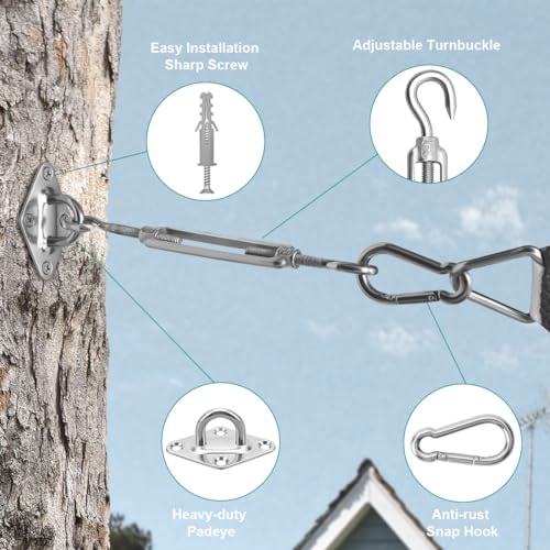 HYASIA Sun Shade Sail Hardware Kit 6 Inch for Rectangle & Triangle Shade Sail Install, Stainless Steel ShadeSail Fixing Accessories for Outdoor Patio Canopy Garden, Heavy Duty Awning Attachment 80 Set - color: Silver, size: M6-80PCS