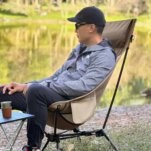 MellowCamp High Back Camping Chair, Oversized Comfort Design Collapsible Camp Chair with Pillow (Brown) - color: High Back Brown