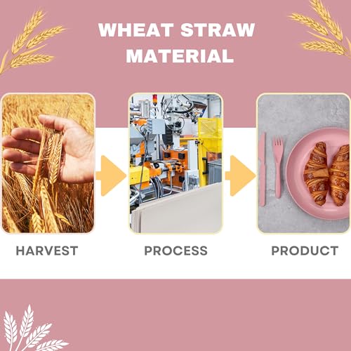 ECOSTAR Wheat Straw Dinnerware Sets Unbreakable Plates Bowls and Cups Reusable Utensils Dishwasher Microwave Safe Bowls and Plates Sets (Pink) - color: Pink