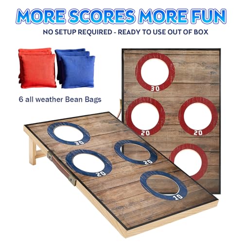 Corn Hole Toss Game for Adults 24x16 Inch Set - Portable Cornhole Board Set with Scoring Target Area, Bean Bags & Carrying Case | Family Kids Outdoor Backyard Beach Lawn Games
