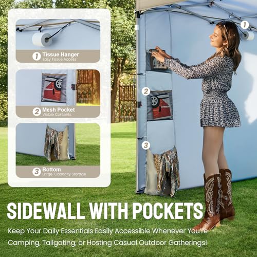 CROWN SHADES Canopy Tent 10x10 Pop Up Canopy Outdoor Shade with Pockets Sidewall, Easy Up Sun Shelter with One Person Set Up Center Lock, Portable Instant Camping Beach Canopy Tents, Beige - color: Beige
