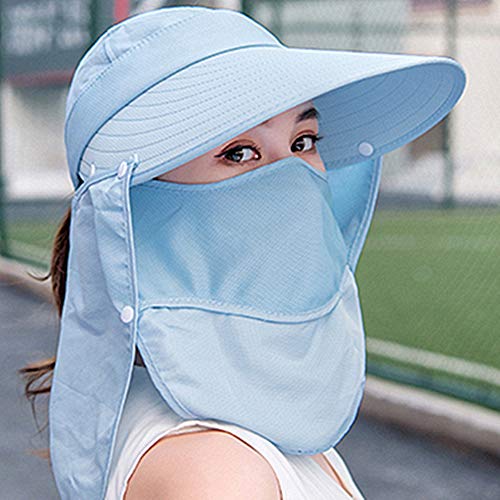 Outdoor UPF 50+ UV Sun Protection Waterproof Breathable Face Neck Flap Cover Folding Sun Hat for Men/Women - color: Blue