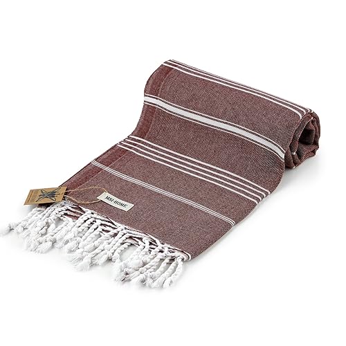 100% Organic Turkish Cotton Beach and Bath Towel, Peshtemal Towel Blanket, Quick Dry Sand Free, Oversized Light Compact, Diamond Weave, Prewashed, 71 x 39 Inches (CLARED RED) - color: Clared Red