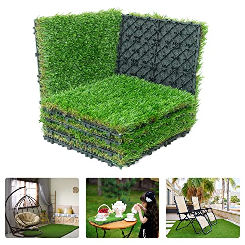 CAPHAUS Artificial Grass Turf Tiles for Patio, Self-Draining Interlocking Fake Faux Grass Pet Turf for Dog Potty Training, Grass Mat Tiles for Outdoor Indoor Flooring Décor, 12” X 12” Set of 6 PCS - size: 6 SQ FT (6 Tiles)
