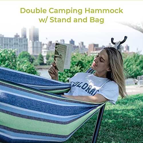 Backyard Expressions - 914920 - Ocean Floor Pattern - Portable Double 2 Person Outdoor Hammock with Stand - Green and Blue - 9 x 3 Foot Hammock - color: Ocean Floor