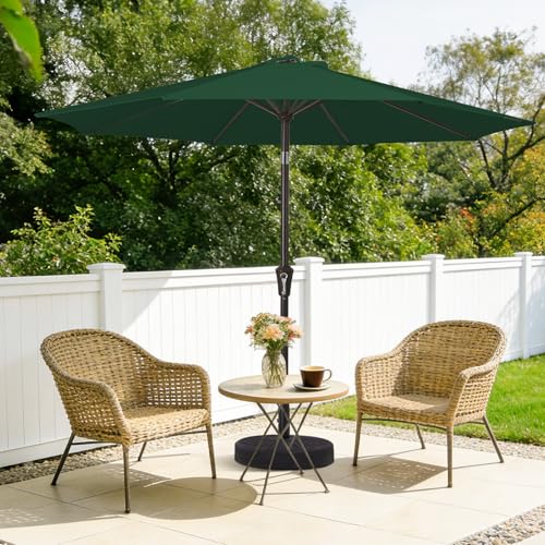 MEWAY 9ft Patio Umbrella Outdoor Table Umbrellas with Push Button Tilt and Crank, Market Umbrella 8 Sturdy Ribs for Deck, Garden, Pool and Backyard, Dark Green - color: Dark Green, size: 9ft