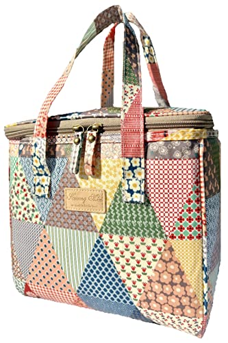 Kwang Min Floral Insulated Lunch Bag for Women,Reusable Lunch Box,Large Cooler for Office,Picnic Outdoors,Premium Quality Waterproof Fabric,Ideal Gift for Outdoors and work (Patchwork) - color: Patchwork Quilt