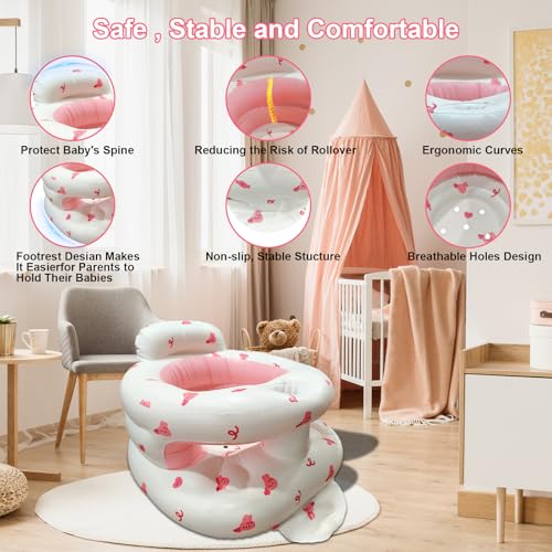 Inflatable Baby Seat for Babies 3-36 Months, Baby Chair with Fence & Built in Air Pump, Blow Up Floor Baby Seat with Back Support, Inflatable Baby Chair Sit Me Up for Home, Travel Pink Rabbit Fence - color: Pink Rabbit