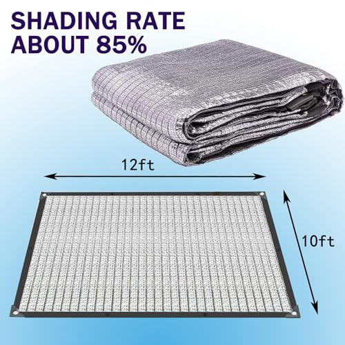 E.share 80%-85% Aluminum Shade Cloth, 10ft X 12ft Silver Heat Reflective Mesh Tarp with Grommets, Sun Block Privacy Cover for Outdoor Pergola, Patio, Garden, Greenhouse, Balcony, Car, Pet, Lawn - size: 10ft X 12ft