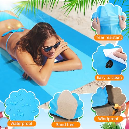 Drydiet Extra Large Beach Blanket Sandproof Waterproof 10 x 9 ft Beach Mat for 2-8 Adults Oversized Quick Drying Outdoor Picnic Blanket Lightweight Sand Free Mat for Travel Camping Hiking(Blue Cyan) - color: Blue Cyan