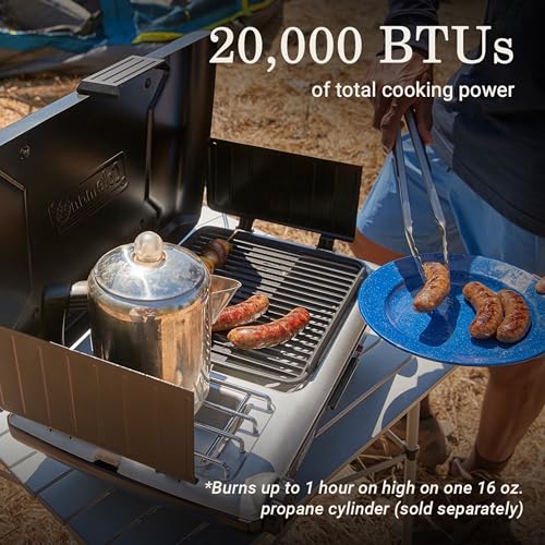 Coleman Tabletop 2-in-1 Grill & Stove with 2 Adjustable Burners, Propane Grill/Stove with Push-Button Starter, Wind Guards, Grease Tray, & 20,000 BTUs of Power for Camping, Tailgating, & More - color: Black, style: PFAS-Free
