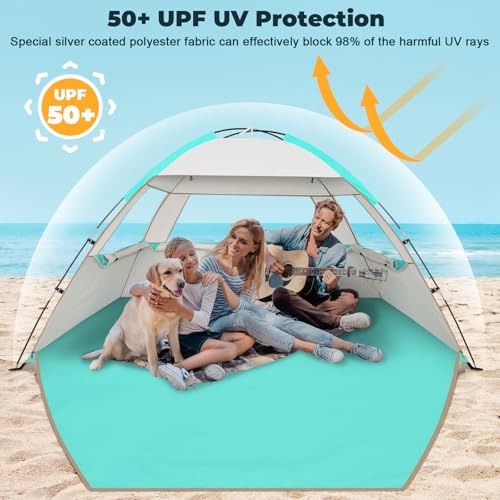 Venustas Beach Tent Sun Shelter for 3/4/6/8 Person, UPF 50+ UV Protection Beach Canopy, Lightweight and Easy Setup Cabana, Portable Shade Tent - color: Mint Green, size: 3 Person