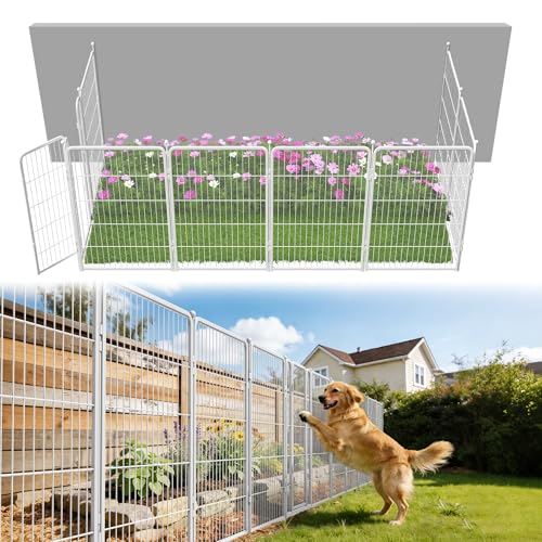 FXW Garden Fence Outdoor for the Yard – 40in(H) x 18.2ft(L) Heavy Duty Metal Animal Barrier for Dog, No Dig Decorative Dog Fence, 8 Panels, White - color: White, size: 40"H