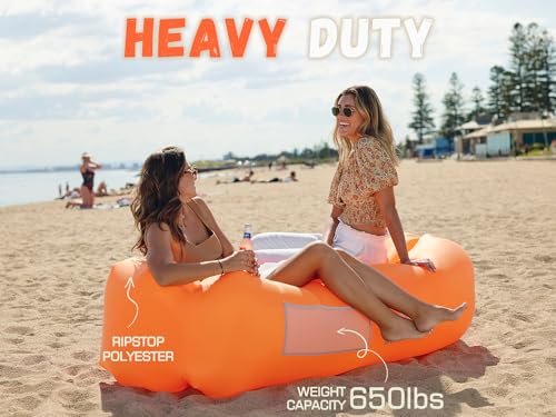 WEKAPO Inflatable Couch Air Lounger Chair - Camping & Beach Accessories, Portable Blow up Sofa for Hiking, Lawn, Indoor/Outdoor Movies & Music Festivals. Lightweight and Easy to Set Up Air Hammock - color: Orange