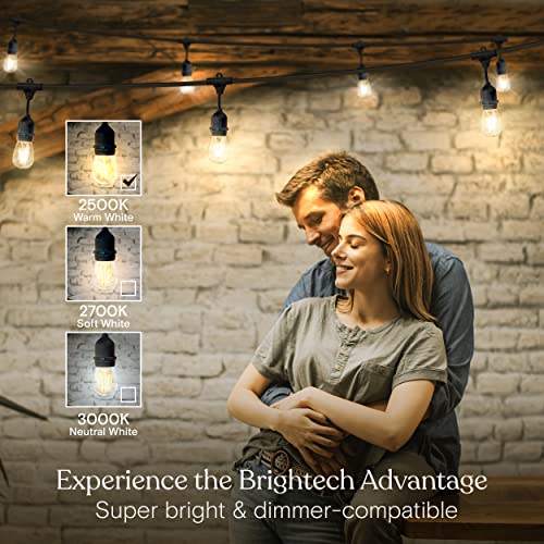 Brightech Ambience Pro - Waterproof LED Outdoor String Lights - 15 Hanging, Dimmable 2W Vintage Edison Bulbs - 48 Ft Commercial Grade Patio Lights Create Cafe Ambience in Your Backyard - style: 48 Foot - Warm White (2500K)