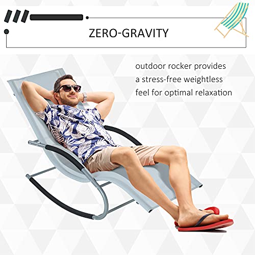 Outsunny Zero Gravity Rocking Chair Outdoor Chaise Lounge Chair Recliner Rocker with Detachable Pillow and Weather-Fighting Fabric for Patio, Deck, Pool, Gray - color: Grey