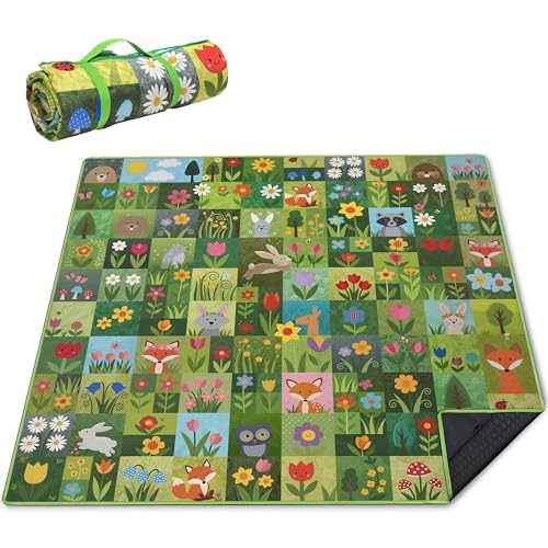 Supfitness Extra Large Picnic Blankets Waterproof Foldable (80 "x 80") Beach Blanket Waterproof Sandproof,3-Layer Thicking Mat Outdoor Packable Camping Blanket(Bohemian) - color: Dark Green, size: 80x80in
