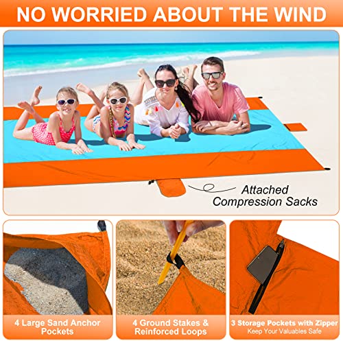 Beach Blanket Waterproof Sandproof Beach Mat 10 x 9ft Extra Large Quick Drying Oversized Lightweight Sand Free Outdoor 120"×108" Picnic Blanket for Vacation Camping Hiking - color: Orange