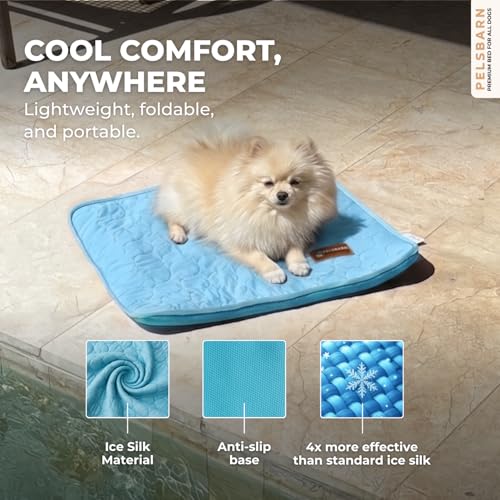 Pelsbarn Dog Cooling Mat- Ice Silk Summer Comfort, Self Cooling, Non-Slip Dog Pad, Durable & Washable, Mat for Extra Small Dogs 15 x 19, Support Shelter Dogs with Every Purchase (Blue) - color: Light Blue, size: Extra Small