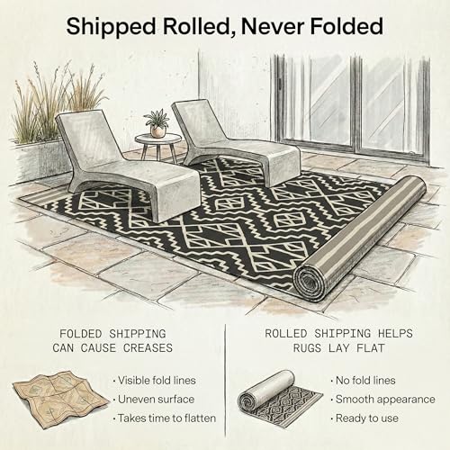 Fab Habitat Outdoor Rug - Waterproof, Fade Resistant, Crease-Free - Premium Recycled Plastic - Tribal Boho Neutral - Patio, Deck, Porch, Balcony, Laundry Room - Kilimanjaro - Black - 4 x 6 ft - color: Kilimanjaro - Black, size: 4' x 6' (Rectangular)