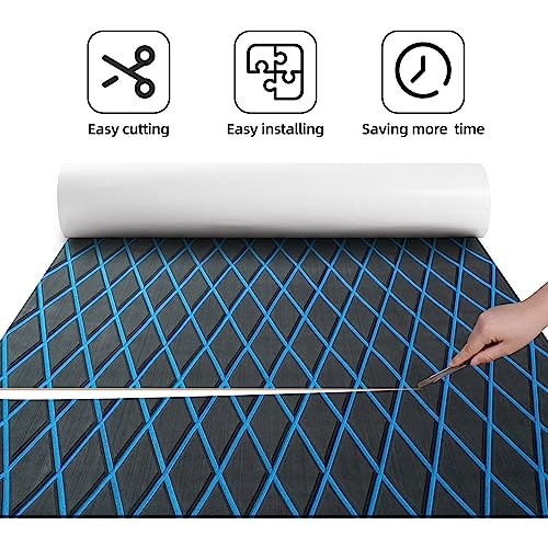 FOCEAN Boat Flooring EVA Foam Boat Decking Marine Mat Non-Slip Self-Adhesive Flooring Sheet for Motorboat Jon Boats Bass Boat Kayak RV Floor, 75''x 28'', Dark Grey with Blue Lines - color: Dark Grey With Blue Lines, size: 75"L x 28"W x 0.2"Th