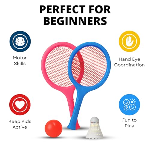 Badminton Racket Set for Kids, Toddlers with Paddles, Ball and Birdie - Junior Kindergarten Student Outdoor Sports Tennis Racquet Play Game Beach Toys - style: 6-Pack