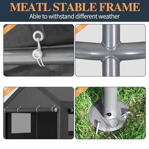 12x20 FT Heavy-Duty Design Carport,Portable Garage Canopy,Carport Canopy with Side-Opening Removable Door & Roll-Up Window,Portable Car Port for Car, Truck, Boat,Grey - color: Black/Gray, size: 12' x 20'