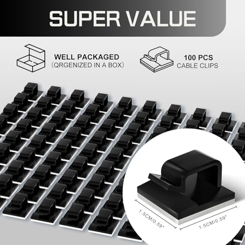 KGROTE 100PCS Cable Clips, Adhesive Wire Clips Strong Cord Clips Wire Holders, Cable Management Clips for Desk, Wall, Car, TV, Ethernet Cable (Black, Small) - color: Black, size: Small