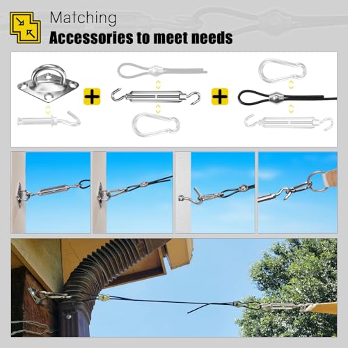 NEREUS Sun Shade Sail Hardware Kit with 12FT Vinyl Coated 304 Stainless Steel Wire Rope for Triangle Rectangle Sun Shade Sail Installation, Shade Sail Installation Kit for Outdoor Patio Garden