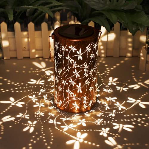 DIBIEECN Mothers Day Gifts for Mom, Birthday Gifts Grandma Ladies Solar Lanterns Outdoor Hanging Hollowed-Out Metal Waterproof LED Garden Decor Outside for Patio Yard Porch, Dragonfly, 1 Pack - style: Dragonfly