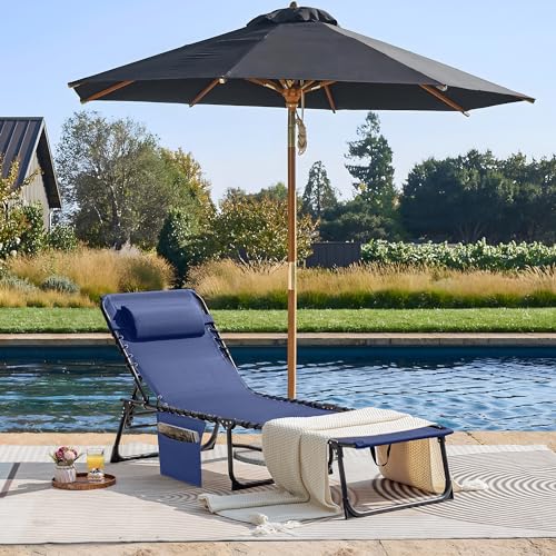 Flamaker Foldable Chaise Lounge Chair 5-Position Adjustable, Tanning Chair with Side Pocket, Outdoor Sunbathing for Pool, Beach, Patio, Lawn, Indoor Recliner Chair for Napping(Blue, 1 Pcs) - color: Blue, style: Normal, 1 Pcs