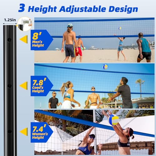 Professional Outdoor Volleyball Net Set with Adjustable Poles & Anti-Sag Design, Portable Volleyball Net Includes Beach Fixed Plate, Scoreboard, Boundary Line and Carry Bag for Backyard Beach Grass - color: Blue