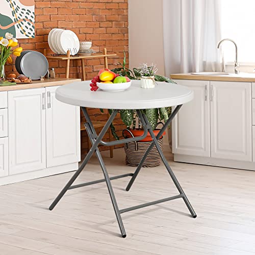 JupiterForce 32 Inch Round Folding Table, Indoor Outdoor Portable Plastic Dining Card Table High Top Cocktail Table for Camping Picnic Party Wedding Event, White - size: 32 inch