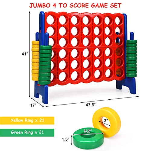Costzon Giant 4-in-A-Row, Jumbo 4-to-Score Giant Game Set for Kids & Adults, Indoor Outdoor Yard Connect Game, 3.5FT Tall with 42 Jumbo Rings & Quick-Release Slider, Perfect for Family & Party Games - color: Red/Blue