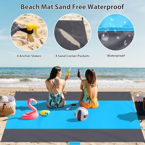 Sand Proof Beach Blanket, 79" X 83" Large Oversized Waterproof Sandless Beach Mat for 4-8 Adults, Outdoor Lightweight Compact Sand Free Picnic Blanket for Beach Travel Camping Hiking Picnic - color: Bgrey