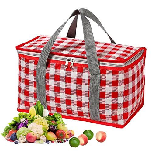 Insulated Picnic Cooler Bag - Zippered Top, Keeps Hot or Cold - Perfect for Picnics, Beach, Food Delivery & Outdoor (13.8x7.9x7.9 in) - color: Red