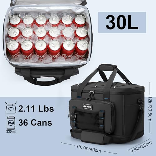 Hulongo Insulated Foldable Collapsible Cooler Bag Soft Sided Cooler for Picnic, Camping, Grocery Shopping, Beach, 30L - color: black