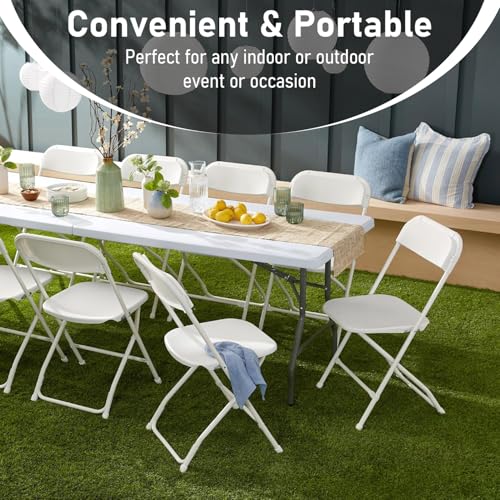 6FT Heavy Duty Folding Table, Portable Plastic Utility Table with Locking Legs & Handle, Indoor Outdoor Commercial Table for Watch Party, Tailgate, BBQ, Camping, Events, Backyard Dining White | Heavy Duty, Portable, Indoor/Outdoor, Plastic Table, for Part