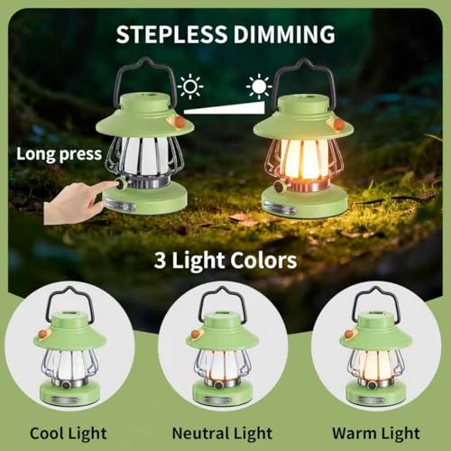 Kids Lantern with 3 Color Dimmable & USB-C Charging,Boys Night Light for Bedroom, Indoor Outdoor Adventures & Emergency Use Toddler Flashlight Camping Essentials for Kids (Green) - color: Green